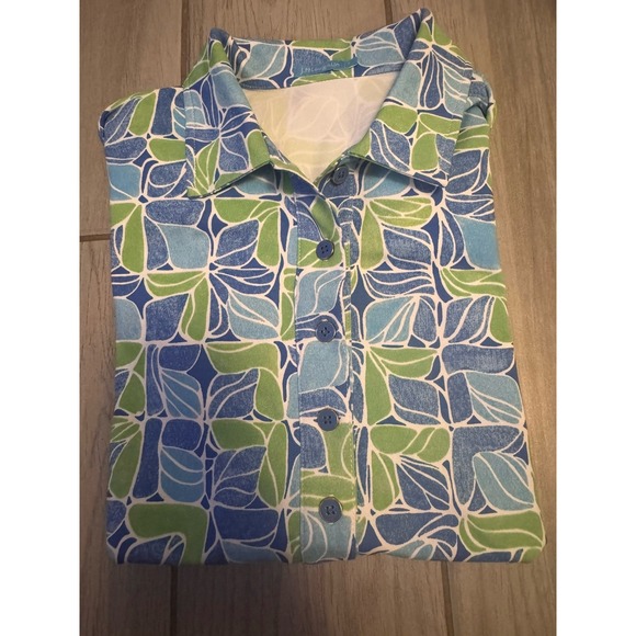 J McLaughlin Shirt Womens Small Blue White Floral Court Polo Soft Cotton Stretch - Picture 6 of 11